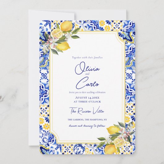 Italian Mediterranean Tile Lemon Wedding Feestdagenkaart (Voorkant)