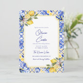 Italian Mediterranean Tile Lemon Wedding Feestdagenkaart (Staand voorkant)