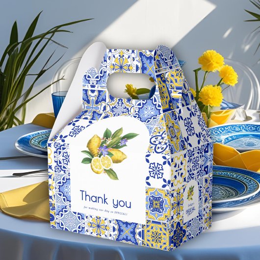 Italian Mosaic Blue Tile & Lemons Bridal Shower Bedankdoosjes