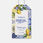 Italian Mosaic Blue Tile & Lemons Bridal Shower Cadeaulabel (Voorkant)