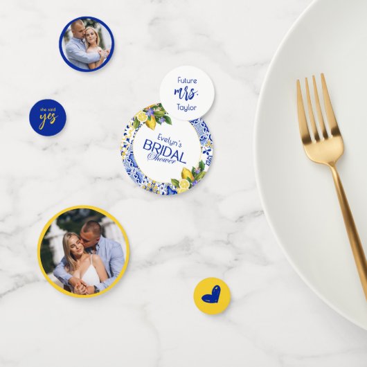Italian Mosaic Blue Tile & Lemons Bridal Shower Confetti (Groep)