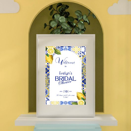 Italian Mosaic Blue Tile & Lemons Bridal Shower Poster