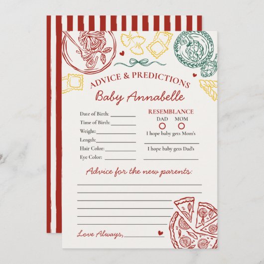 Italian Pasta Advice for Baby Shower Card Kaart (Voorkant / Achterkant)