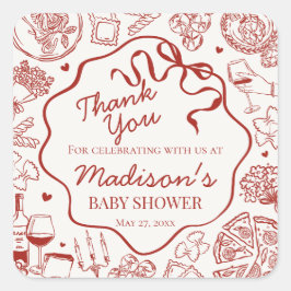 Italian Pasta Special Delivery Baby Shower Favor Vierkante Sticker