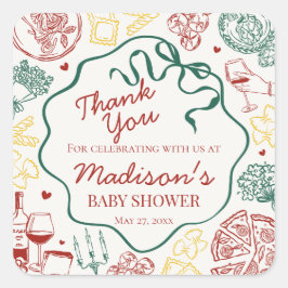 Italian Pasta Special Delivery Baby Shower Favor Vierkante Sticker
