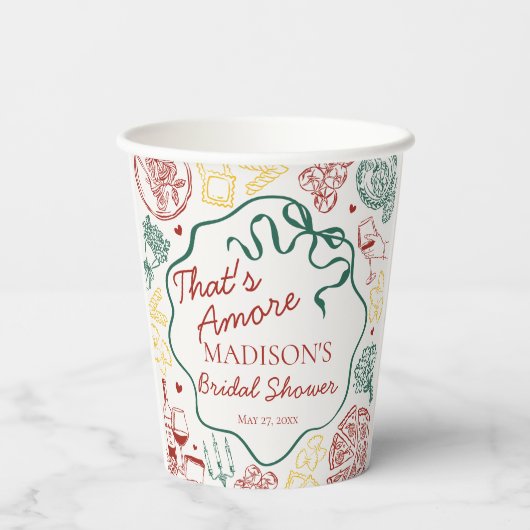 Italian Pasta Thats Amore Bridal Shower Papieren Bekers (Achterkant)