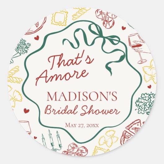 Italian Pasta Thats Amore Bridal Shower Seal Ronde Sticker (Voorkant)