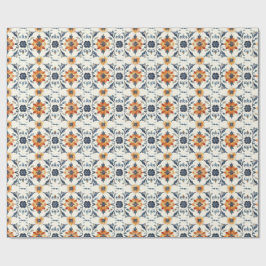 Italian Tile Gift Wrap, Terracotta Blue Pattern Cadeaupapier