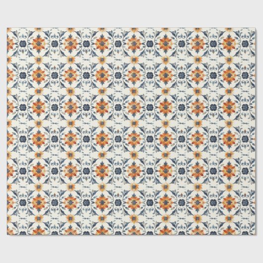 Italian Tile Gift Wrap, Terracotta Blue Pattern Cadeaupapier (Vlak)