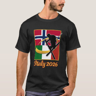 Italië 2026 Freestyle Skiën Italië Noorwegen Vlag T-shirt