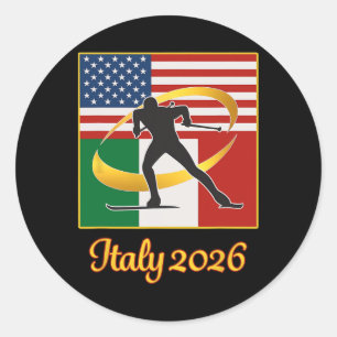 Italië 2026 Langlaufen Usa Italië Vlaggen Wi Ronde Sticker