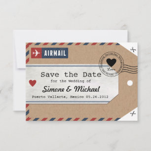Italië Air Mail Bagage Label Save the Date met Kaa