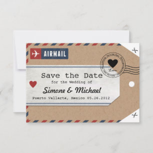 Italië Air Mail Bagage Label Save the Date met Kaa