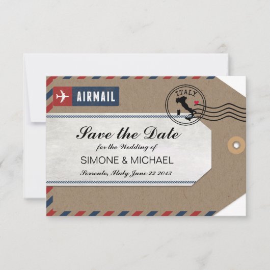 Italië Airmail Bagagelabel Opslaan Datum Save The Date (Voorkant)
