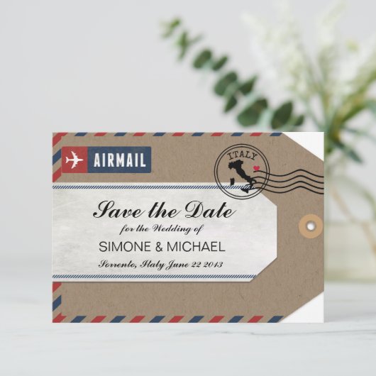 Italië Airmail Bagagelabel Opslaan Datum Save The Date (Staand voorkant)