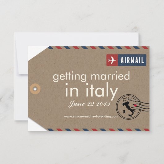 Italië Airmail Bagagelabel Opslaan Datum Save The Date (Achterkant)