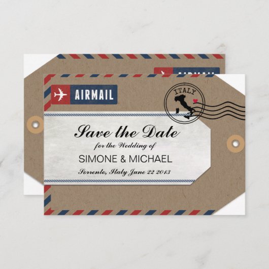 Italië Airmail Bagagelabel Opslaan Datum Save The Date (Voorkant / Achterkant)