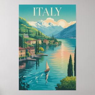 Italië Amalfi-kust Illustratie Reis Kunst Vintage Poster