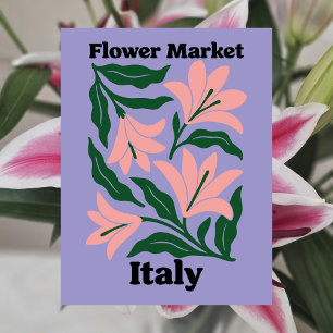 Italië Bloemenmarkt Roze Lelie & Smaragdblad Briefkaart