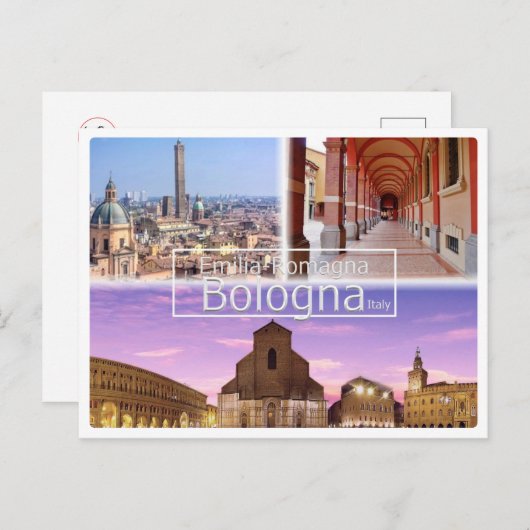 Italië, BOLOGNA, Piazza Maggiore, Twee torens, Briefkaart (Voorkant / Achterkant)