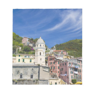 Italië, Cinque Terre, Vernazza, Haven en Kerk Notitieblok