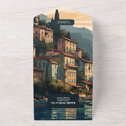 Italië Comomeer Bestemming Bruiloft All In One Uitnodiging (Buitenkant)