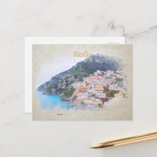 Italie en aquarelle Carte postale (Devant/Arrière en situation)