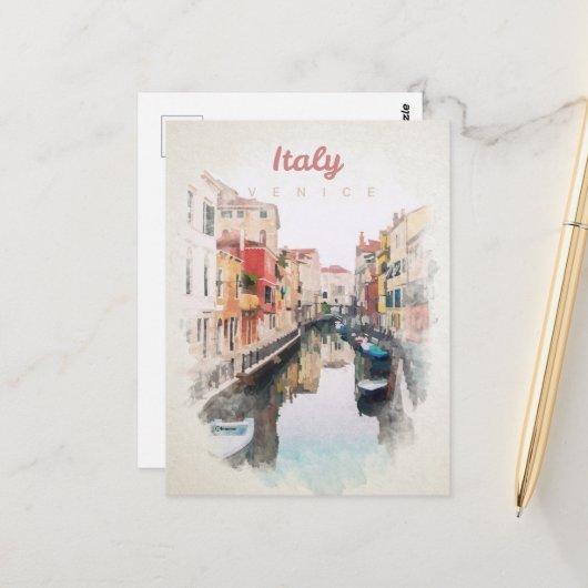 Italie en aquarelle carte postale (Devant/Arrière en situation)