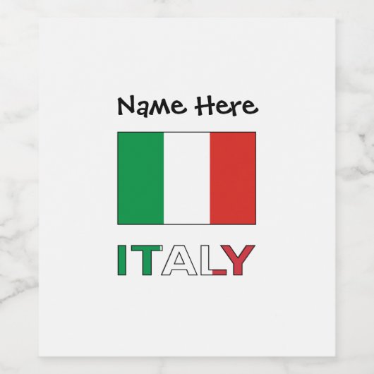 Italië en de Italiaanse vlag met Jouw naam Wijn Etiket (Enkel label)