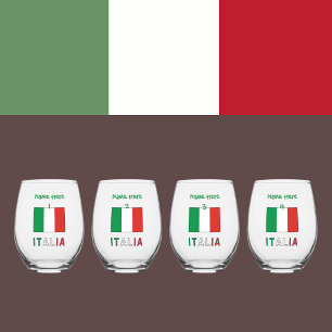 Italië en Italiaanse Vlag Groene Personalisatie Wijnglas Zonder Voet