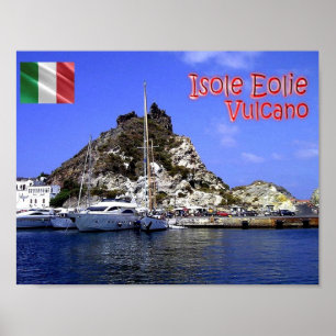 Italië - Eolische eilanden - Volcano - haven - Poster