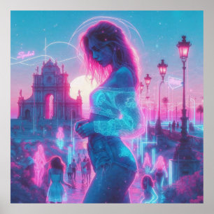 Italië Ethische Droomy Vaporwave Retrowave 35"x35" Poster