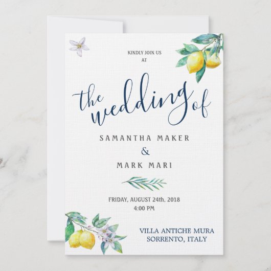 Italie Faire-part de mariage, citron et olive (Devant)