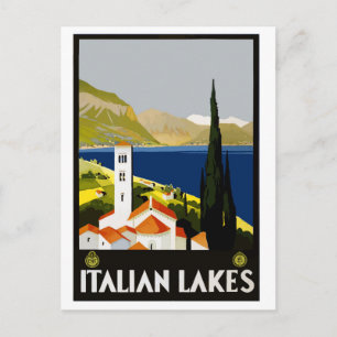 Italië, Italiaanse meren, illustratie, vintage rei Briefkaart