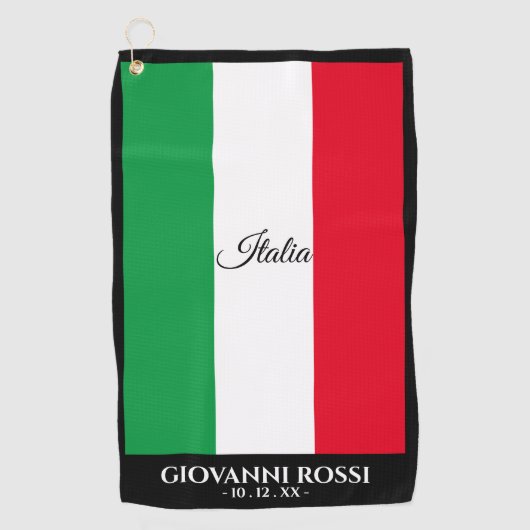 Italië Italiaanse vlag Zwart Trim Naam Tekst Itali Golfhanddoek (Voorkant)