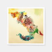 Italië Kaart City Travel Love Waterverf Servet (Voorkant)