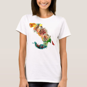 Italië Kaart City Travel Love Waterverf T-shirt