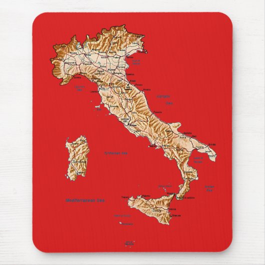 Italië Kaart Mousepad Muismat (Voorkant)
