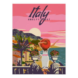 Italië, Lady op vakantie, Riviera Coast poster Perfect Poster