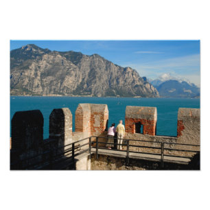 Italië, Malcesine, uitzicht vanaf kasteeltoren van Foto Afdruk