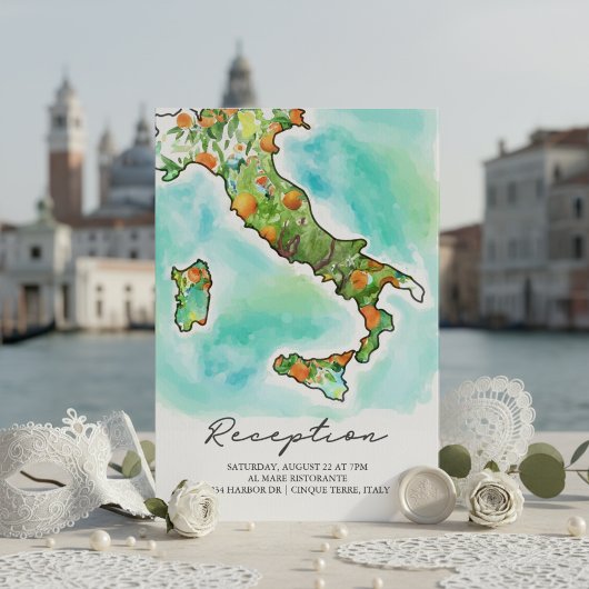 Italie Mer | Réception de mariage Carte aquarelle