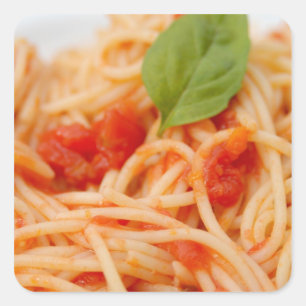 Italië, Orta, Meer van Orta, spaghetti met tomaat Vierkante Sticker