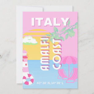Italië Reiskunst, Amalfi Coast, Preppy, Roze Feestdagenkaart