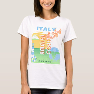 Italië Reiskunst, Amalfikust, Preppy, Blauw T-shirt