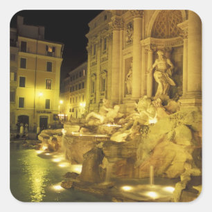Italië, Rome. Trevi-fontein 's nachts. Vierkante Sticker