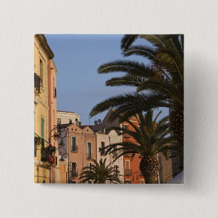 Italië, Sardinië, Cagliari. Gebouwen en palmen Vierkante Button 5,1 Cm