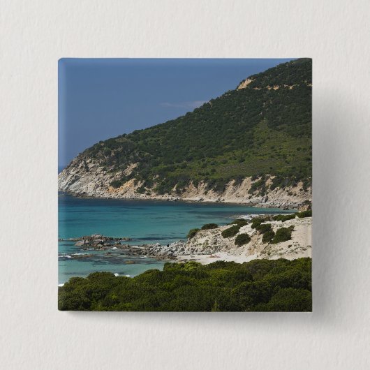 Italië, Sardinië, Solanas. Beach. Vierkante Button 5,1 Cm (Voorkant)