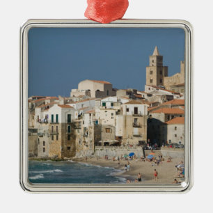 Italië, Sicilië, Cefalu, Stadsgezicht met Duomo va Metalen Ornament