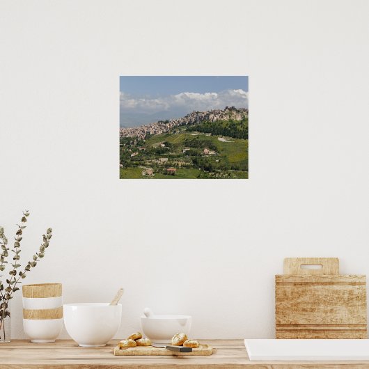 Italië, Sicilië, Enna, Calascibetta, Morning Uitzi Poster (Keuken)