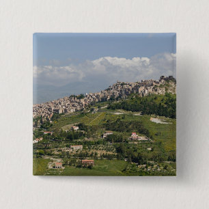 Italië, Sicilië, Enna, Calascibetta, ochtendbeeld Vierkante Button 5,1 Cm